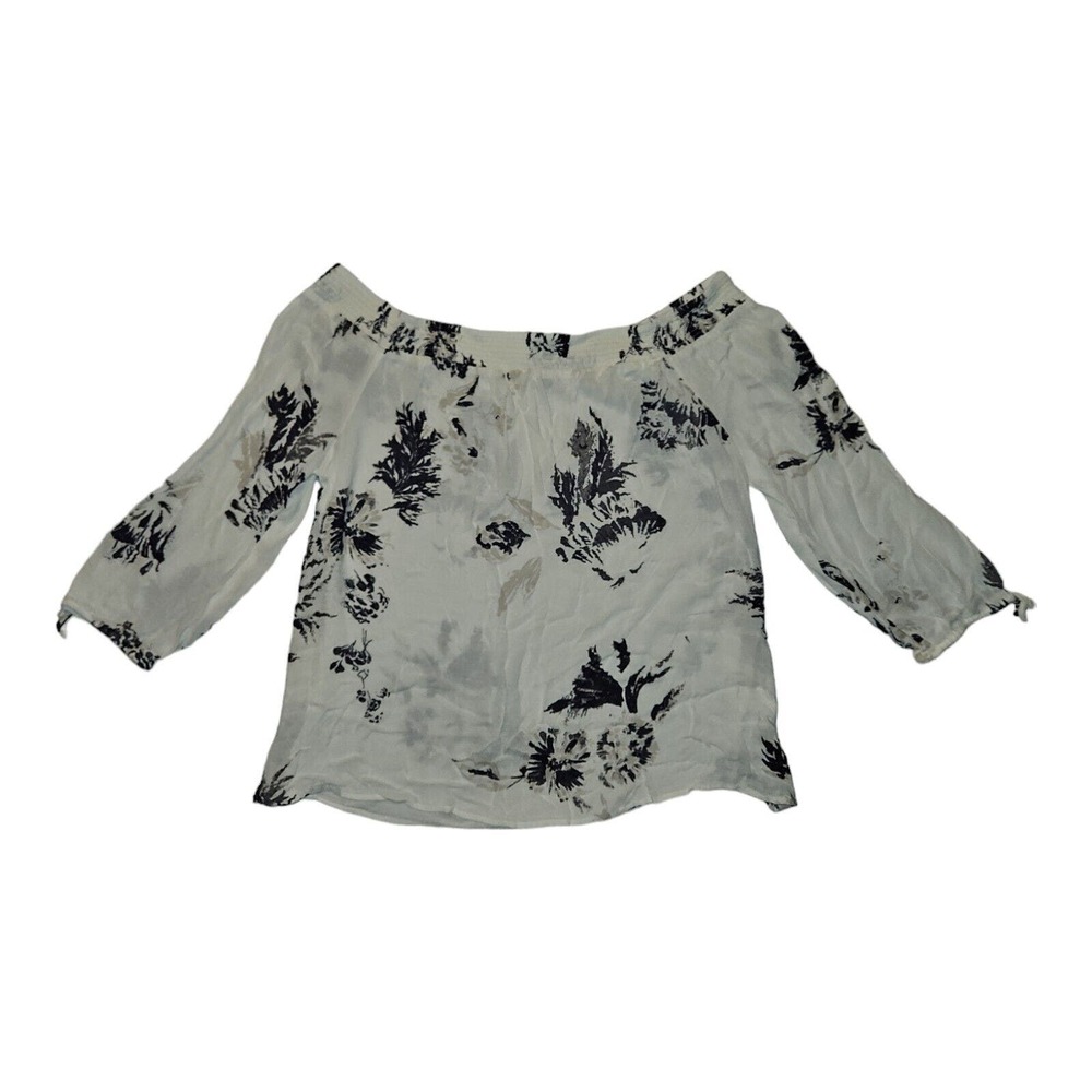 Lucky Brand Crop Top Women's Large Off Shoulder 3/4 Sleeve White Floral Viscose